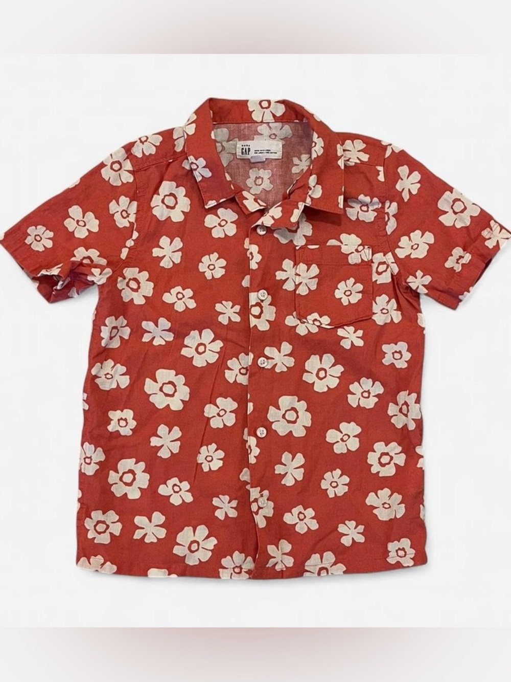 GAP Baby Coral-Red Floral Linen Blend Shirt